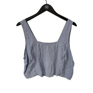 Thread and Supply Crop Tank Top Size Large Smocked Polka Dot Periwinkle Blue NEW